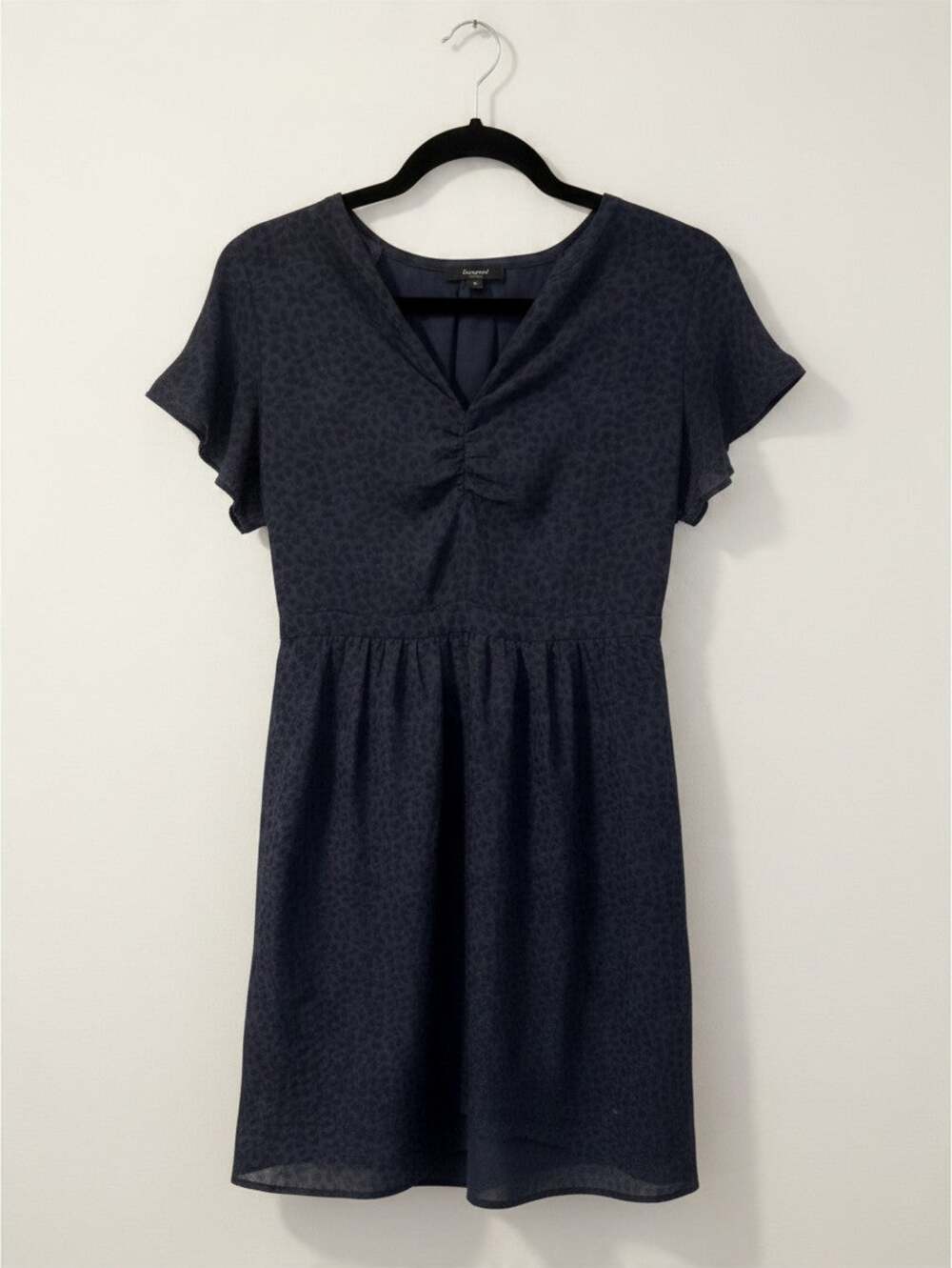 Madewell 100% Silk Navy Floral Print Flutter Sleeve Dress